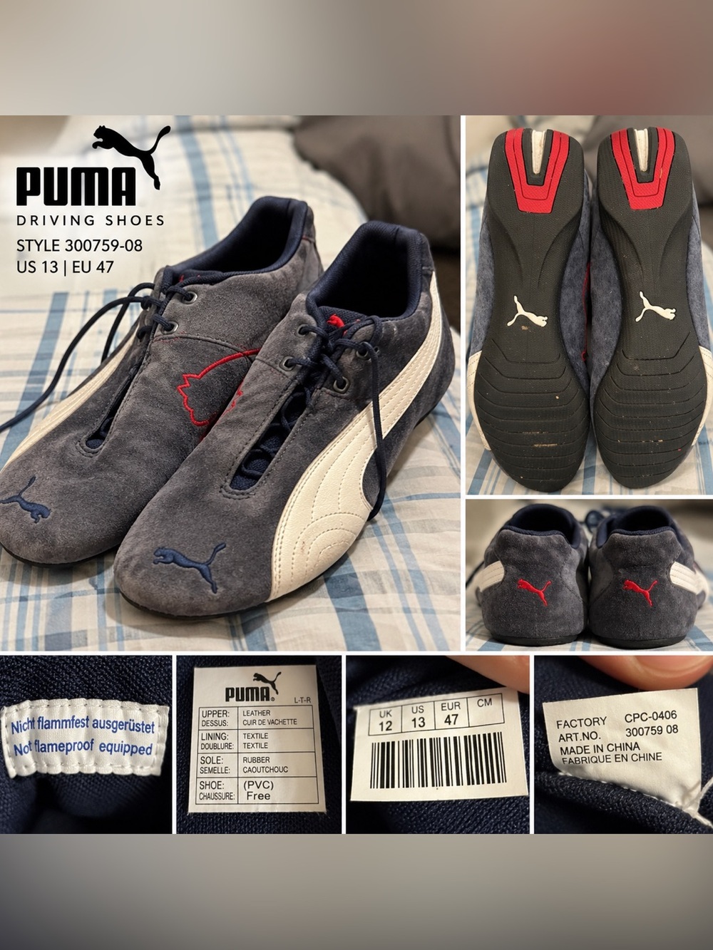 Puma Men’s Gray Suede race sneakers with White Formstrip and Red Accents